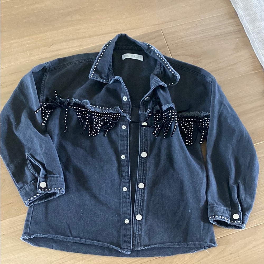 Zara Kids Black Button Down Shirt with Silver Accents